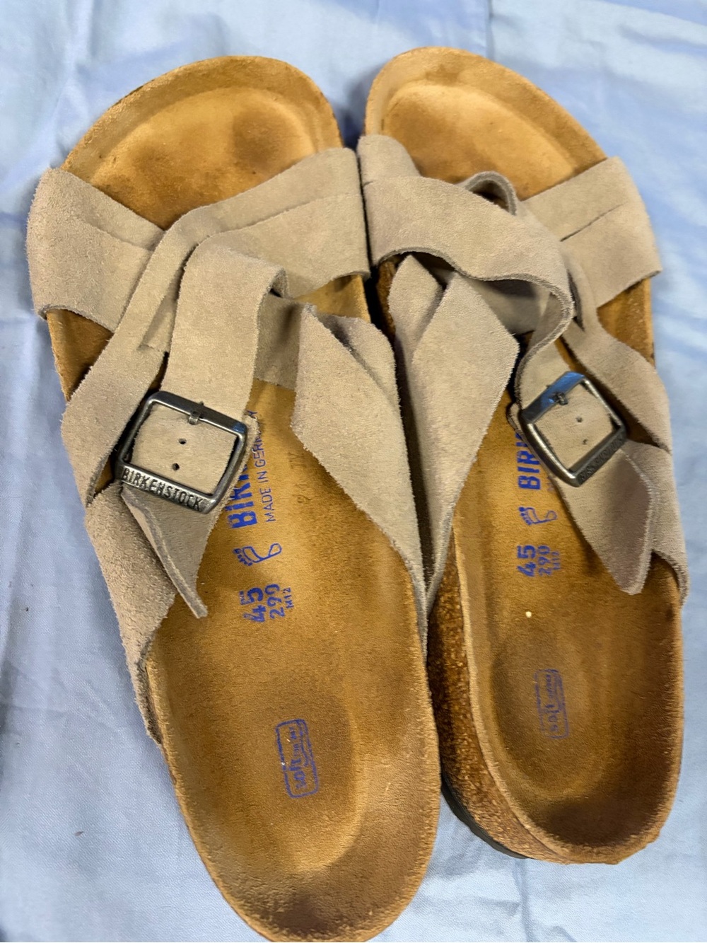 Birkenstock Taupe Lugano Suede Crisscross Buckle Sandals